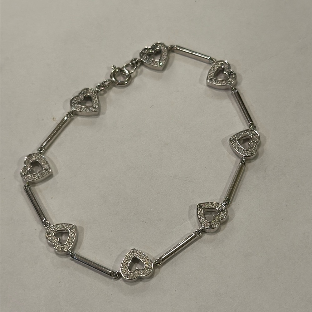 Heart pave silver tone bracelet